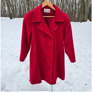 Vintage Jennifer Chase Wool Double Breasted Coat Union Label Red Holiday size 10